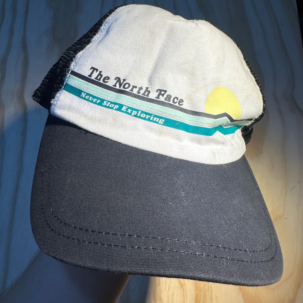 Vintage The North Face Never Stop Exploring Trucker Hat Black White Snapback OS